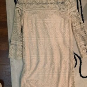 Cream Lace Dress with Sheer lace Sleeves